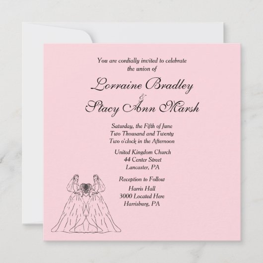 Faire-part de mariage lesbienne rose (Devant)