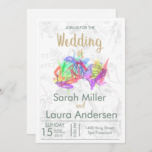 FAIRE-PART DE MARIAGE LGBT Femmes (Devant / Derrière)