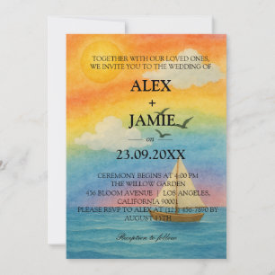 Faire-part de mariage LGBT Rainbow Ocean Sunset