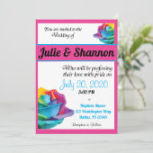 Faire-part de mariage LGBT Rose multicolore (Debout devant)