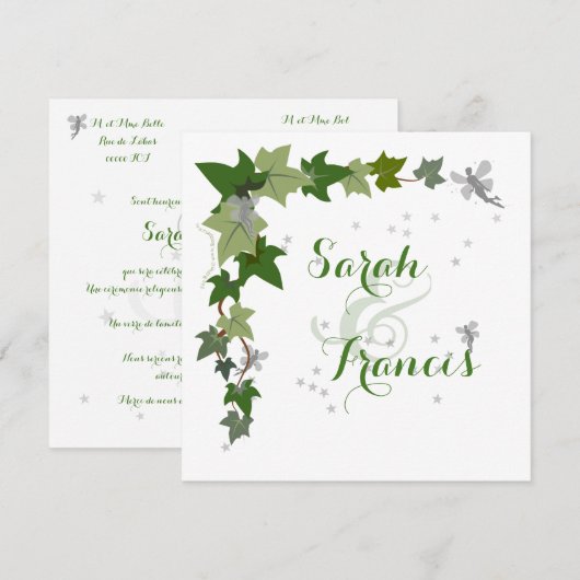 faire-part de mariage lierre et fées personnalisé (Devant / Derrière)