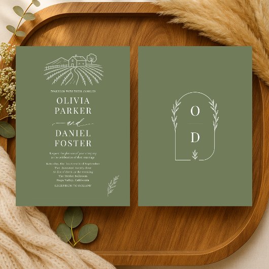 Faire-part de mariage Lignage Vert Olive du Vignob
