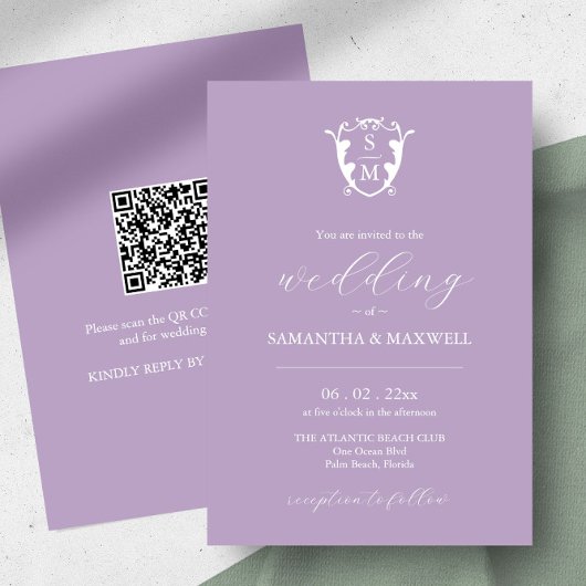 Faire-part de mariage Lilac avec code QR