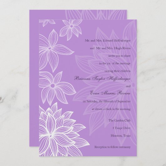 Faire-part de mariage Lilac en fleurs (Devant / Derrière)