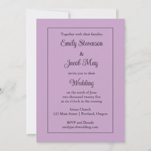 Faire-part de mariage Lilac minimaliste (Devant)