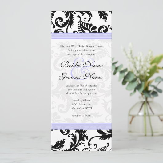 Faire-part de mariage Lilac Trim noir Damask (Debout devant)