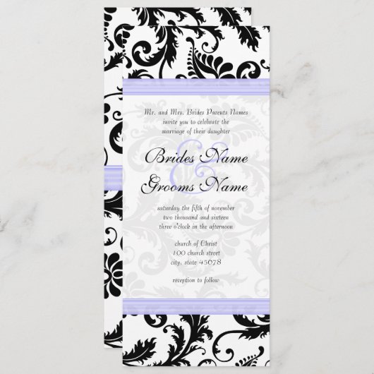 Faire-part de mariage Lilac Trim noir Damask (Devant / Derrière)