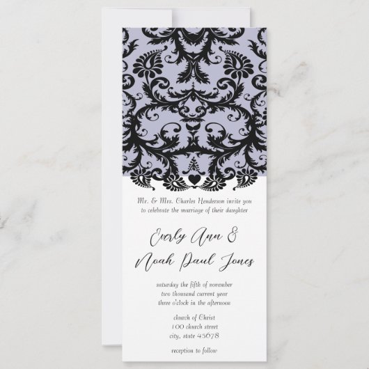 Faire-part de mariage Lilac Trim noir Damask (Devant)
