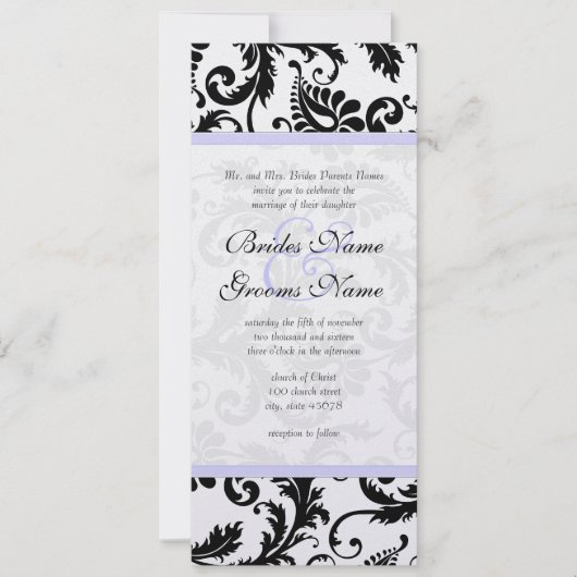 Faire-part de mariage Lilac Trim noir Damask (Devant)