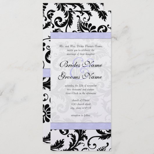 Faire-part de mariage Lilac Trim noir Damask (Devant / Derrière)