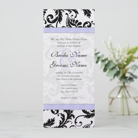 Faire-part de mariage Lilac Trim noir Damask (Debout devant)