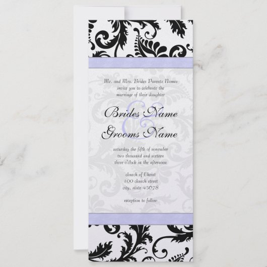 Faire-part de mariage Lilac Trim noir Damask (Devant)