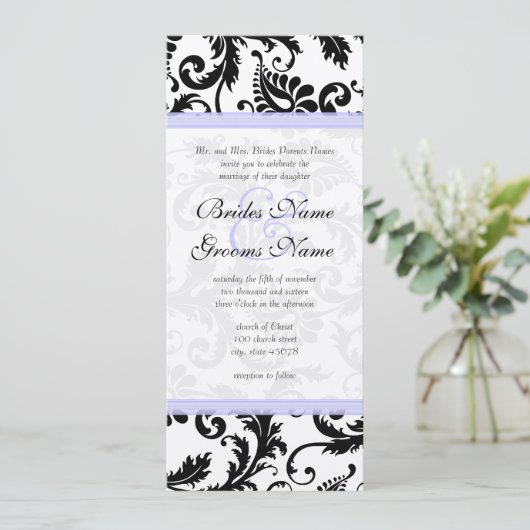 Faire-part de mariage Lilac Trim noir Damask (Debout devant)
