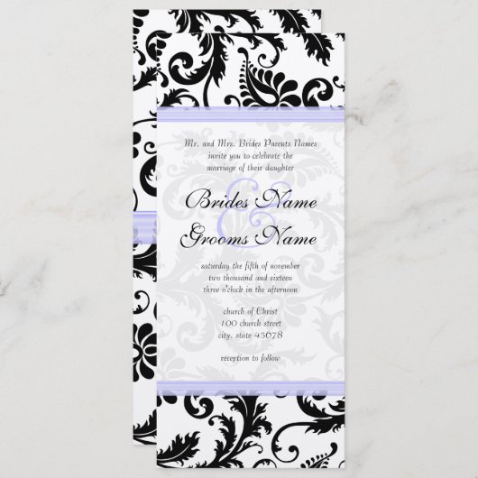 Faire-part de mariage Lilac Trim noir Damask (Devant / Derrière)