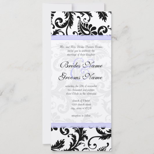 Faire-part de mariage Lilac Trim noir Damask (Devant)