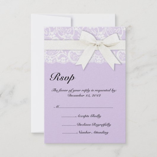 Faire-part de mariage lilas violet dentelle blanch (Devant)