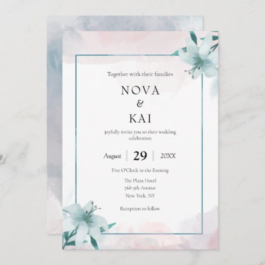 Faire-part de mariage Lily blanche - Aquarelle Flo (Devant / Derrière)