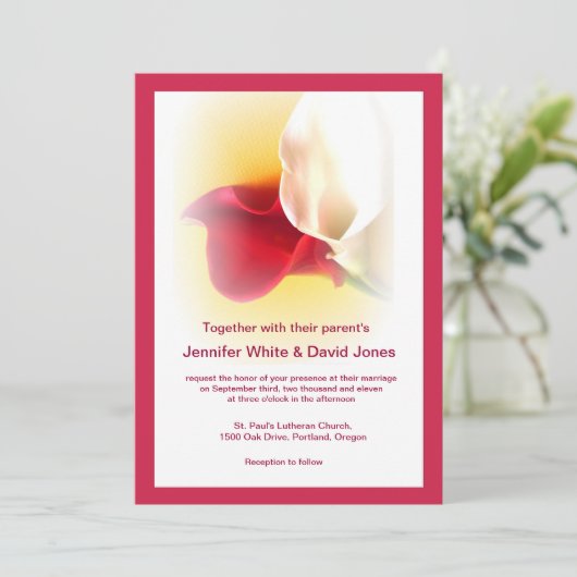 Faire-part de mariage Lily de Calla rouge et blanc (Debout devant)