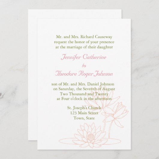 Faire-part de mariage Lily d'eau (Devant / Derrière)