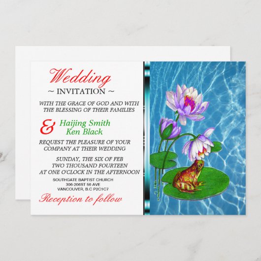 Faire-part de mariage Lily Pad avec grenouille (Devant / Derrière)