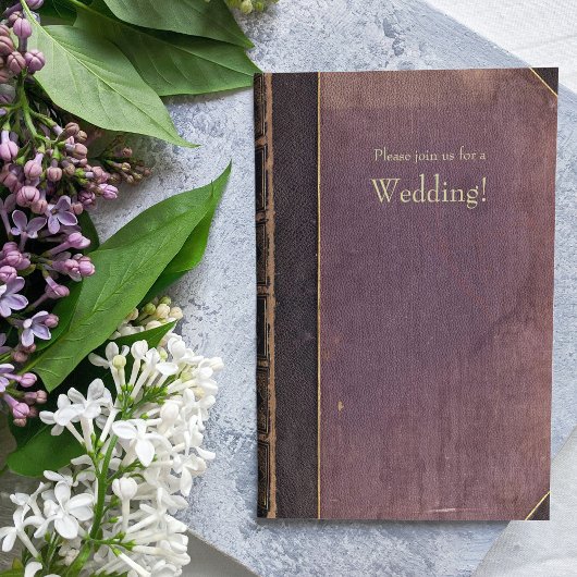 Faire-part de mariage livre vintage violet