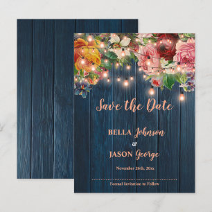Faire-Part de Mariage Lumières Florales Bois Bleu