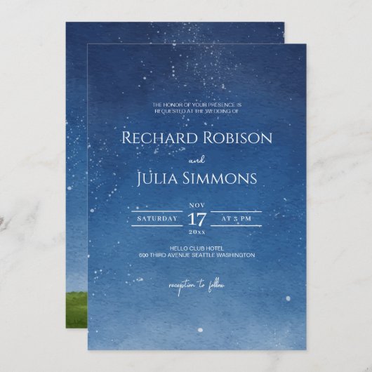 Faire-part de mariage LUNA / Pleine lune aquarelle (Devant / Derrière)