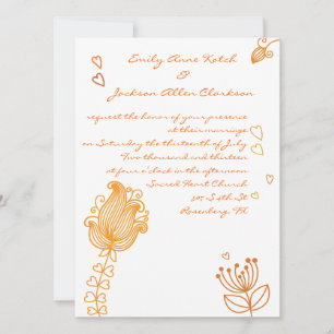 Faire-part de mariage lunatique de fleurs - orange
