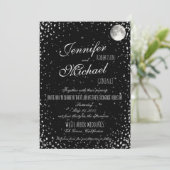 Faire-part de mariage | Lune de nuit étoilée noire (Debout devant)