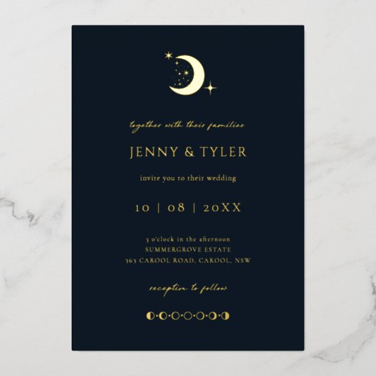 Faire-part de mariage Lune et Étoiles Célestes (Recto)