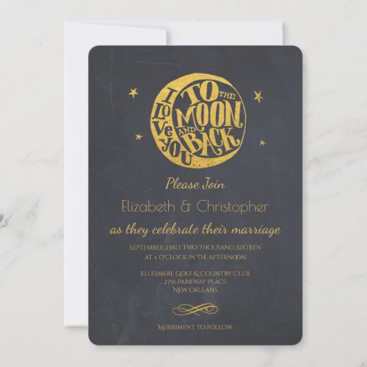 Faire-part de mariage Lune & Étoiles avec citation (Devant)