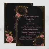 Faire-part de mariage Luxe Noir Or & Rose Blush (Devant / Derrière)