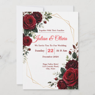 Faire-part de mariage Luxe Rouge Bourgogne Rose
