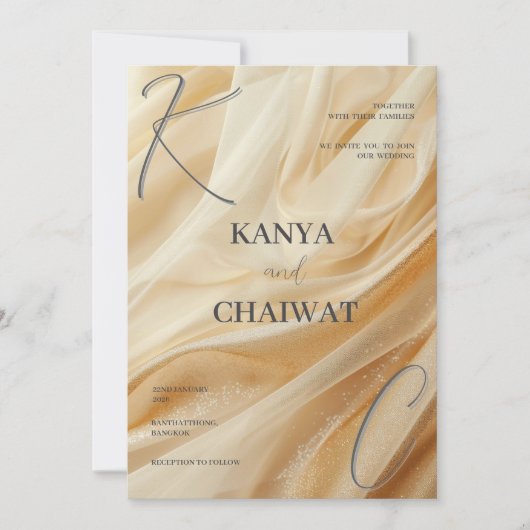 Faire-part de mariage Luxe Satin Doré | Sparkle Cr (Devant)