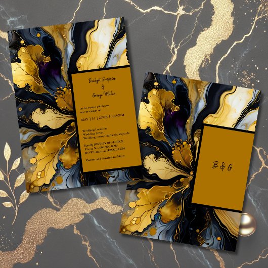 faire-part de mariage luxueuse en marbre noir