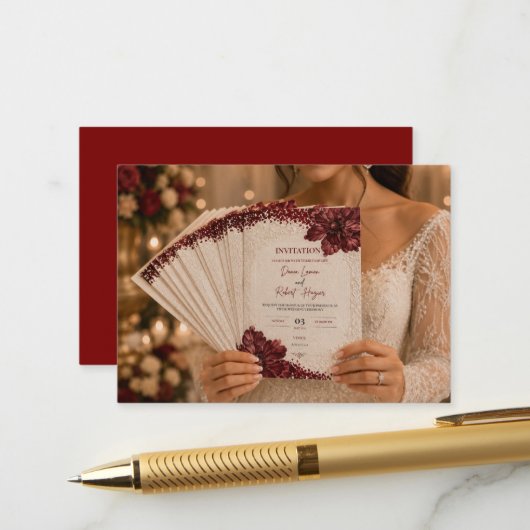Faire-part de mariage luxueux modifiable (Devant/Arrière en situation)