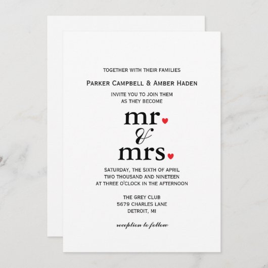 Faire-part de mariage| m. et mmecoeur (Devant / Derrière)