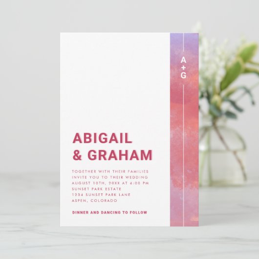 Faire-part de mariage magenta (Debout devant)