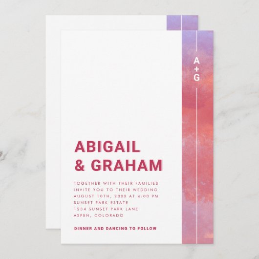 Faire-part de mariage magenta (Devant / Derrière)