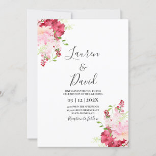 Faire-part de mariage magenta floral