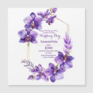 Faire-part de mariage magnétique à fleurs violette