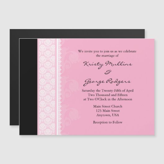 Faire-part de mariage magnétique moderne rose noir (Devant / Derrière)