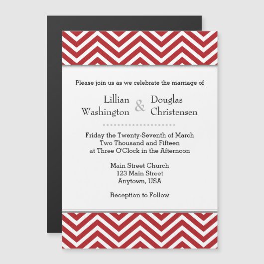 Faire-part de mariage magnétique rouge Chevron (Devant / Derrière)
