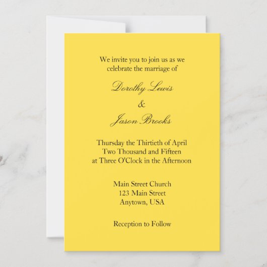 Faire-part de mariage magnétique simple jaune (Recto)