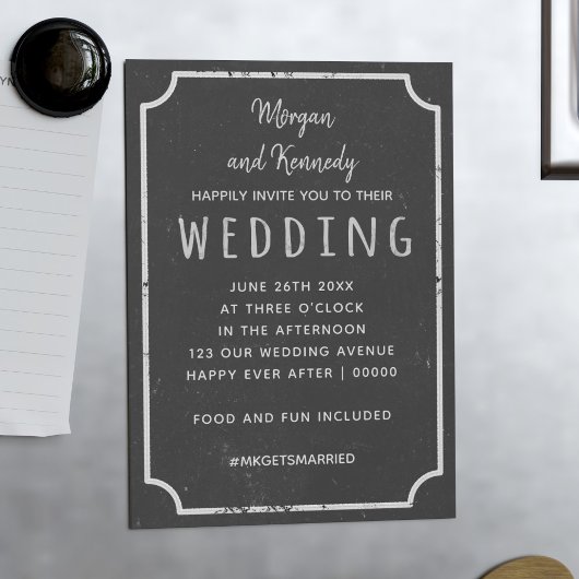 Faire-part de mariage magnétique tableau noir rust