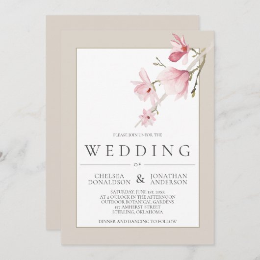 Faire-part de mariage Magnolia Bloom (Devant / Derrière)