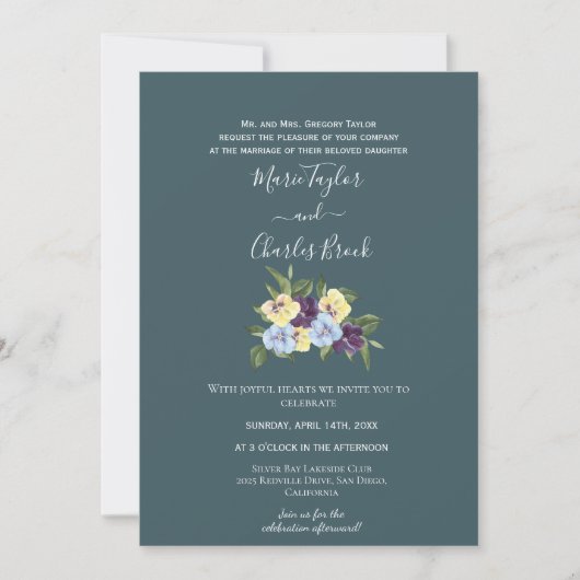 Faire-part de mariage Magnolia sarcelle (Devant)
