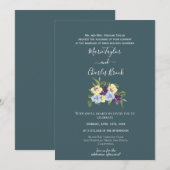 Faire-part de mariage Magnolia sarcelle (Devant / Derrière)