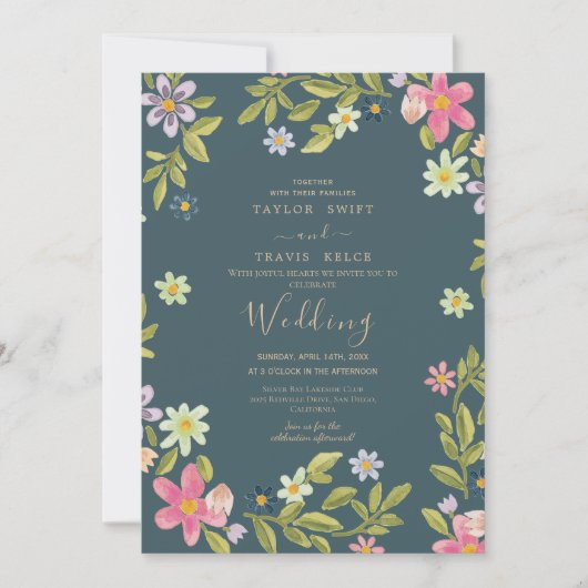 Faire-part de mariage Magnolia sarcelle (Devant)