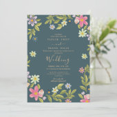 Faire-part de mariage Magnolia sarcelle (Debout devant)